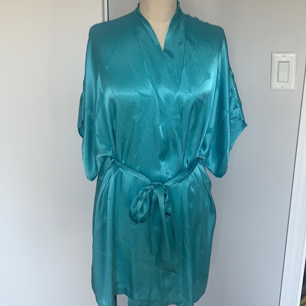Natori satin robe with belted ties petite
